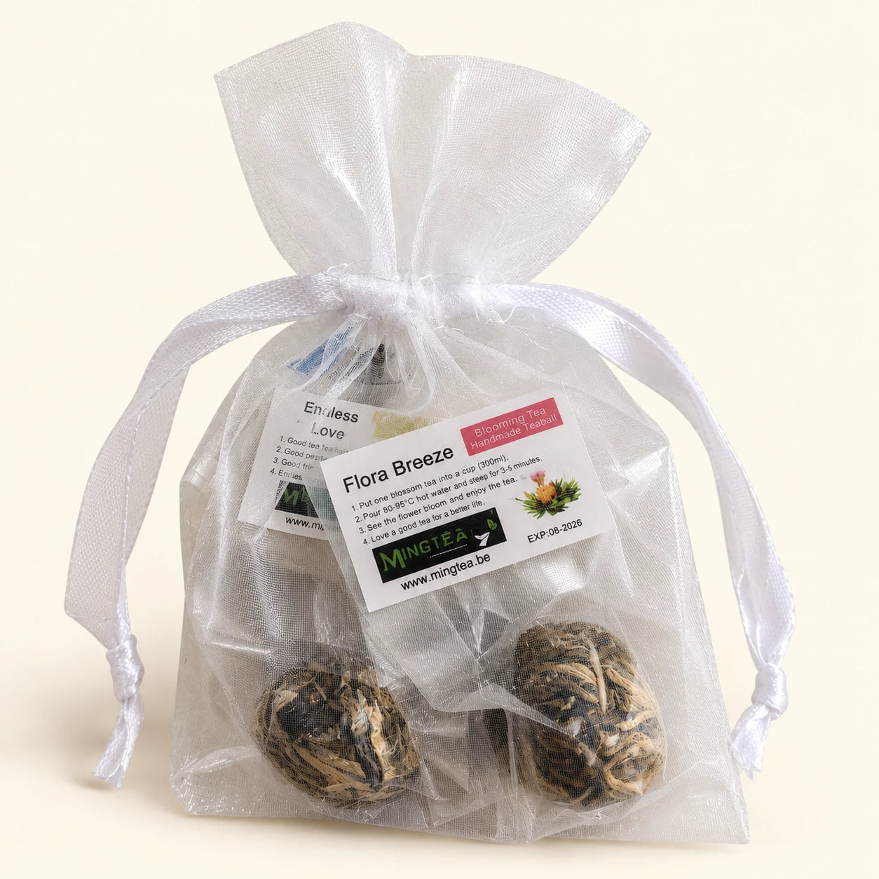 3 fleurs de thé dans un joli sachet en organza | Mingtea