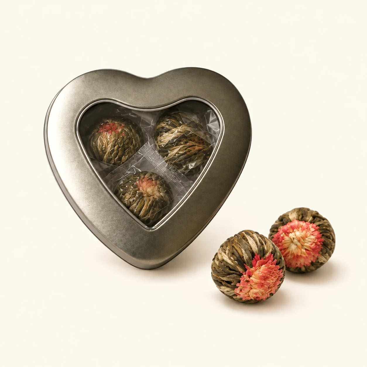 3 Theebloemen in Hartblik met Venstertje – productfoto