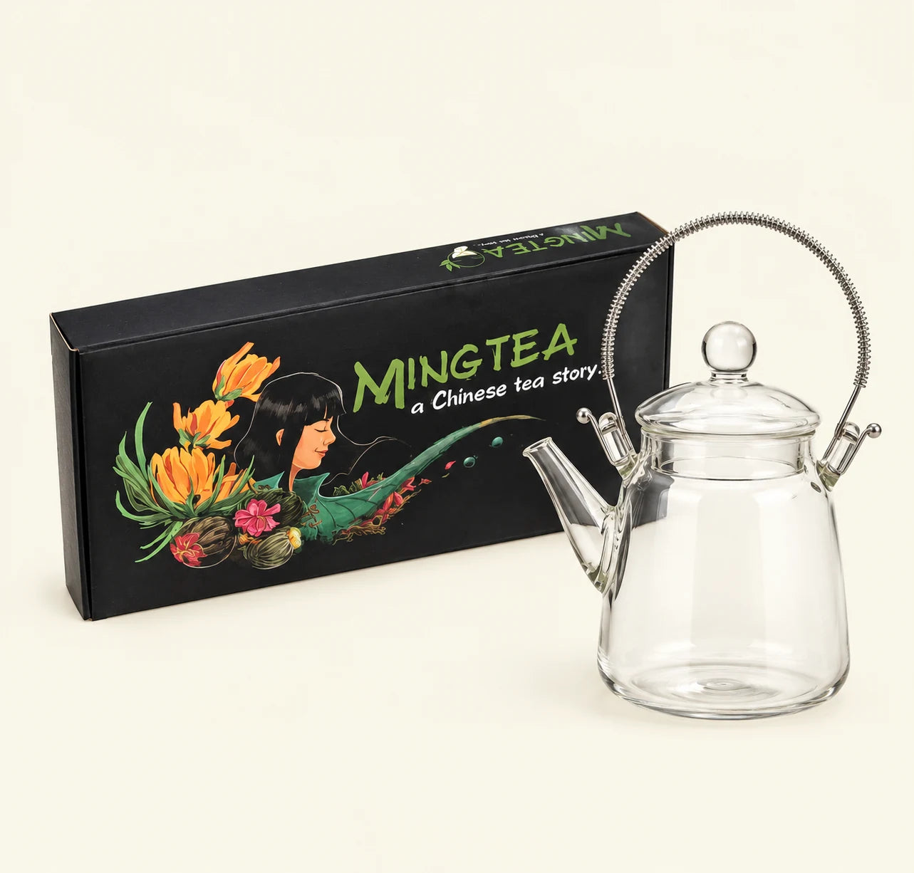 Set de fleurs de thé – 6 fleurs de thé avec théière en verre de 350 ml – photo du produit