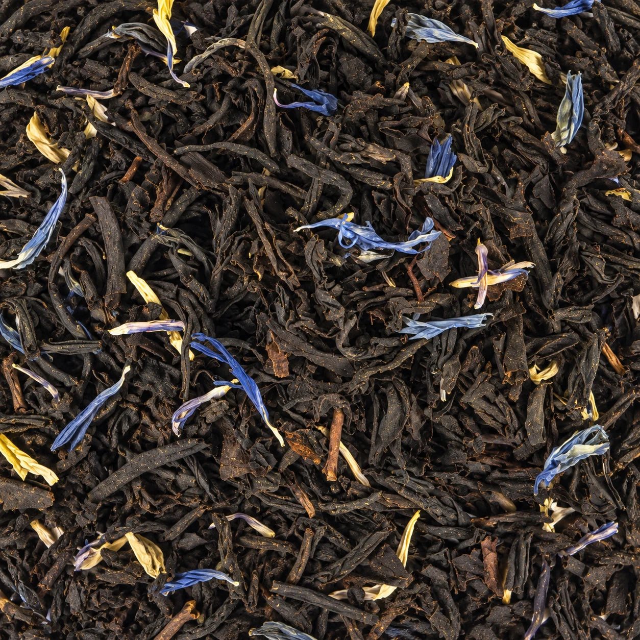 Earl Grey blue & thé Assam – thé en vrac en gros plan