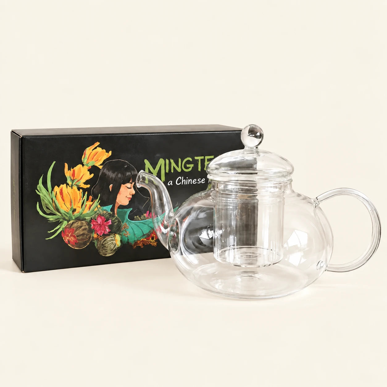 Set de fleurs de thé – 12 fleurs de thé avec théière JADE de 600 ml | Mingtea