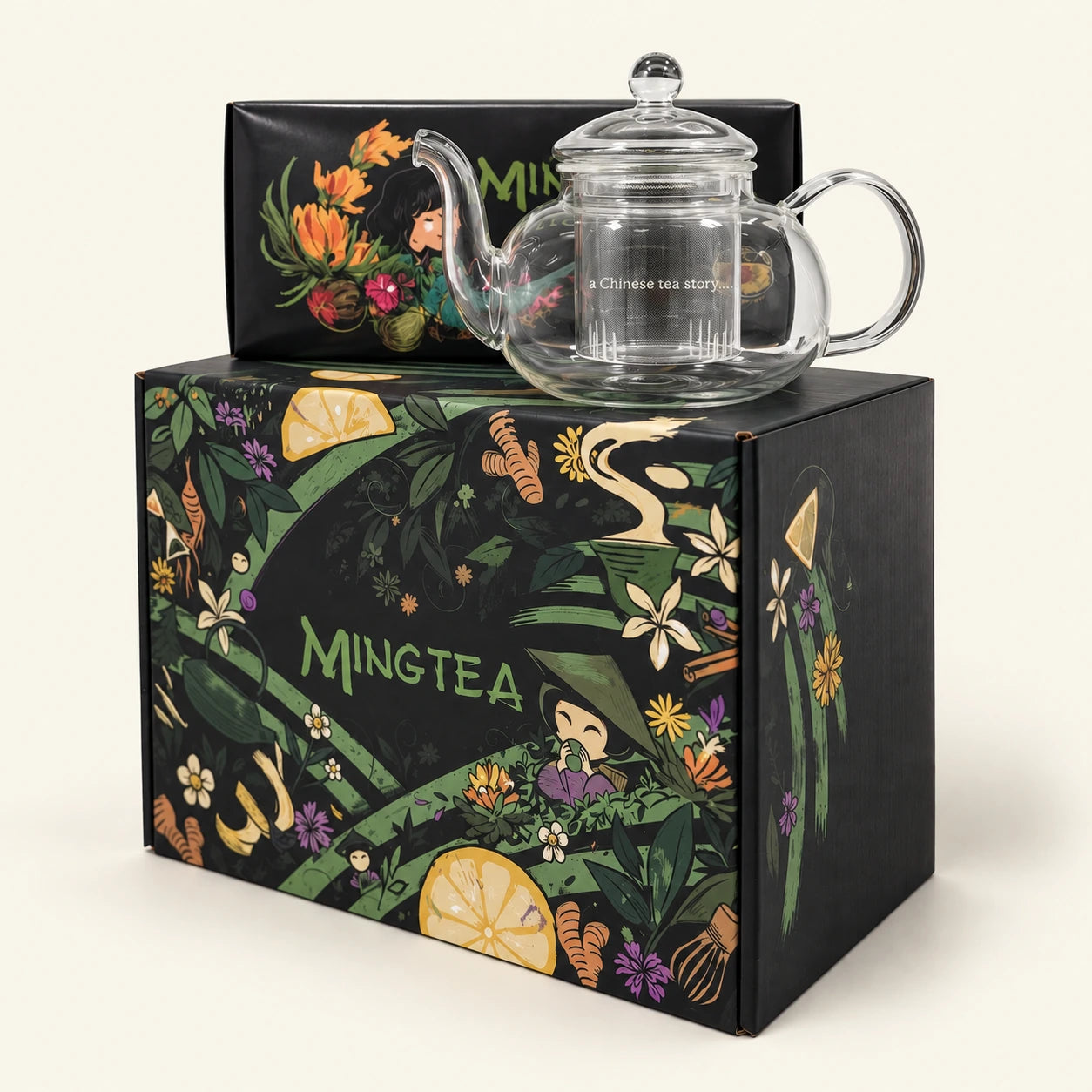 Coffret cadeau de luxe – 12 fleurs de thé avec théière JADE 600 ml – photo du produit
